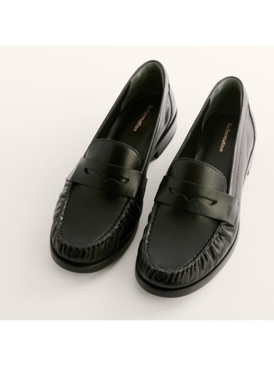 Reformation Shoes - Reformation Ani Ruched Loafers in Black Leather